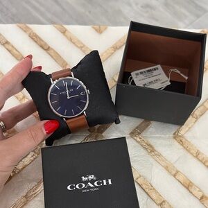 Coach Silver Dial with Brown Leather Strap womens Watch